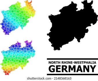 Spectral gradiented star mosaic map of North Rhine-Westphalia State. Vector colorful map of North Rhine-Westphalia State with spectral gradients.