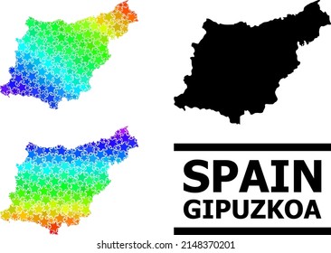Spectral gradiented star mosaic map of Gipuzkoa Province. Vector vibrant map of Gipuzkoa Province with spectral gradients.