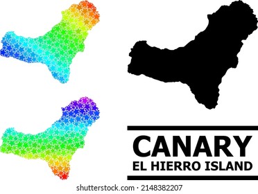 Spectral gradiented star mosaic map of El Hierro Island. Vector vibrant map of El Hierro Island with spectral gradients.