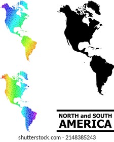 Spectral gradiented star mosaic map of South and North America. Vector colorful map of South and North America with spectral gradients.