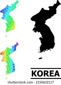 Spectral gradiented star mosaic map of Korea. Vector colored map of Korea with spectral gradients. Mosaic map of Korea collage is composed of randomized colorful star parts.