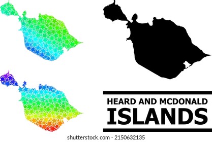 Spectral gradiented star mosaic map of Heard and McDonald Islands. Vector colored map of Heard and McDonald Islands with spectrum gradients.