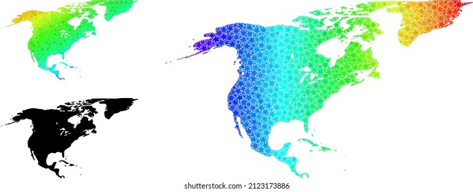 Spectral gradiented starred collage map of North America and Greenland. Vector colorful map of North America and Greenland with spectral gradients.