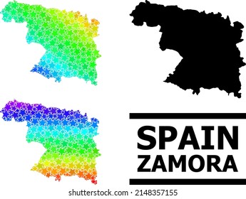 Spectral gradiented starred collage map of Zamora Province. Vector vibrant map of Zamora Province with spectral gradients.