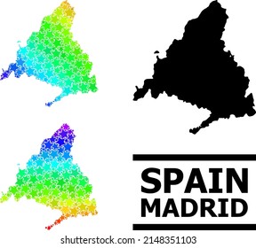 Spectral gradiented starred mosaic map of Madrid Province. Vector colored map of Madrid Province with spectral gradients.