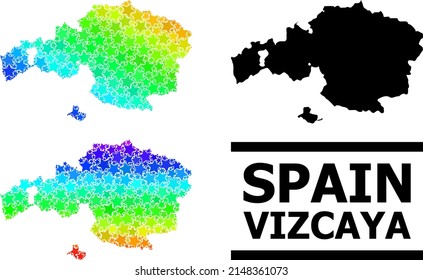 Spectral gradiented starred mosaic map of Vizcaya Province. Vector colored map of Vizcaya Province with spectral gradients.