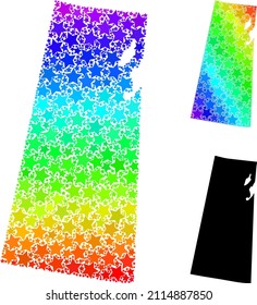 Mapa de collage de estrellas espectrales gradientadas de la provincia de Saskatchewan. Mapa de color vectorial de la provincia de Saskatchewan con gradientes de espectro.