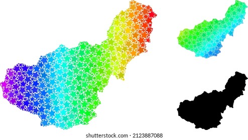 Spectral gradiented stars collage map of Granada Province. Vector colorful map of Granada Province with spectral gradients.