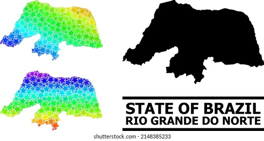 Spektralklassifizierte Sterne Collage Karte des Rio Grande do Norte State. Vektorfarbige Karte des Rio Grande do Norte Staats mit spektralen Farbverläufen.