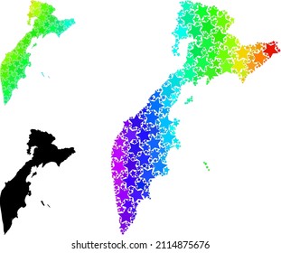 Mapa de mosaicos de estrellas de grano espectral de la península de Kamchatka. Mapa de color vectorial de la península de Kamchatka con gradientes espectrales.