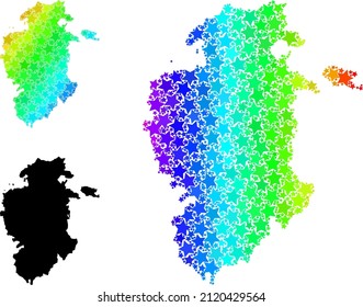 Spectral gradiented stars mosaic map of Burgos Province. Vector vibrant map of Burgos Province with spectral gradients.