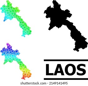 Spectral gradiented stars mosaic map of Laos. Vector vibrant map of Laos with spectral gradients. Mosaic map of Laos collage is done with chaotic colored star parts.