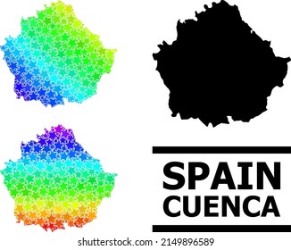 Spectral gradiented stars mosaic map of Cuenca Province. Vector colored map of Cuenca Province with spectral gradients. Mosaic map of Cuenca Province collage is created from random colored star parts.