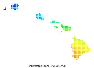 Spectral Hawaii Islands map. Vector dot geographic map in bright rainbow colors with circular gradient. Colored vector mosaic of Hawaii Islands map formed from regular rectangle cells.