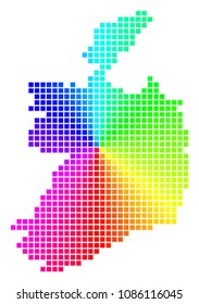 Spectral Ireland Republic map. Vector dot geographic plan in bright spectrum colors with circular gradient. Multicolored vector mosaic of Ireland Republic map combined with regular rectangle elements.