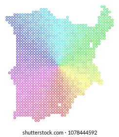 Spectral Koh Samui Map. Vector geographic map in bright rainbow color tones. Spectrum has circular gradient. Colored vector collage of Koh Samui Map made of small circles.