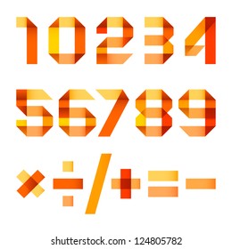 Spectral letters folded of paper orange ribbon - Arabic numerals