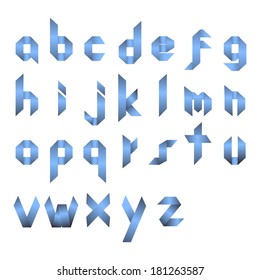 Spectral letters folded of paper ribbon-blue. Roman alphabet (A, B, C, D, E, F, G, H, I, J, K, L, M, N, O, P, Q, R, S, T, U, V, W, X, Y, Z).