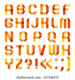 Spectral letters folded of paper ribbon-orange - Roman alphabet (A, B, C, D, E, F, G, H, I, J, K, L, M, N, O, P, Q, R, S, T, U, V, W, X, Y, Z)