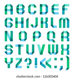 Spectral letters folded of paper ribbon-turquoise - Roman alphabet (A, B, C, D, E, F, G, H, I, J, K, L, M, N, O, P, Q, R, S, T, U, V, W, X, Y, Z)