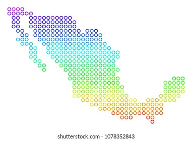 Spectral Mexico Map. Vector geographic map in bright spectral color tones. Spectrum has vertical gradient. Colorful vector collage of Mexico Map constructed of round elements.
