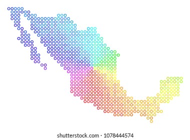Spectral Mexico Map. Vector geographic map in bright spectral color color tints. Spectrum has circular gradient. Colored vector collage of Mexico Map composed of small spheres.