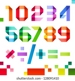 Spectral numbers folded of paper ribbon color - Arabic numerals (0, 1, 2, 3, 4, 5, 6, 7, 8, 9), vector illustration