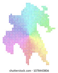 Spectral Peloponnese Half-Island Map. Vector geographic map in bright spectral color hues. Spectrum has circular gradient.