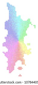 Spectral Phuket Map. Vector geographic map in bright spectrum color hues. Spectrum has circular gradient. Bright vector collage of Phuket Map composed of spheric particles.