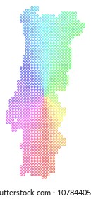 Spectral Portugal Map. Vector geographic map in bright spectral color hues. Spectrum has circular gradient. Bright vector collage of Portugal Map done of small spheres.