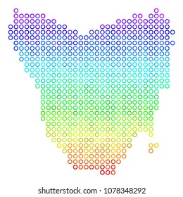 Spectral Tasmania Island Map. Vector geographic map in bright spectral color color tints. Spectrum has vertical gradient.