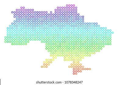 Spectral Ukraine Map With Crimea. Vector geographic map in bright spectrum color tinges. Spectrum has vertical gradient. Color vector concept of Ukraine Map With Crimea done of circle elements.