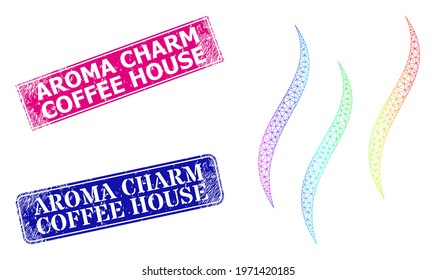 Spectral Vibrant Mesh Aroma, And Aroma Charm Coffee House Rubber Framed Rectangle Stamp Seals. Pink And Blue Rectangle Stamp Seals Have Aroma Charm Coffee House Title.