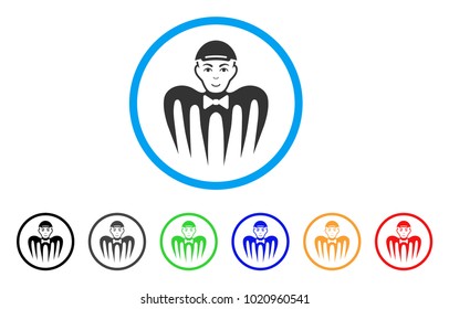 Spectre Boy rounded icon. Style is a flat spectre boy grey symbol inside light blue circle with black, gray, green, blue, red, orange versions. Joyful spectre boy vector pictograph.