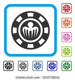 Spectre Casino Chip icon. Flat grey pictogram symbol inside a blue rounded rectangular frame. Black, gray, green, blue, red, orange color versions of spectre casino chip vector.