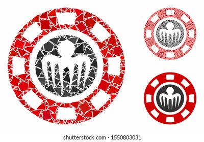 Spectre casino chip mosaic of bumpy pieces in different sizes and color tints, based on spectre casino chip icon. Vector tuberous pieces are combined into collage.