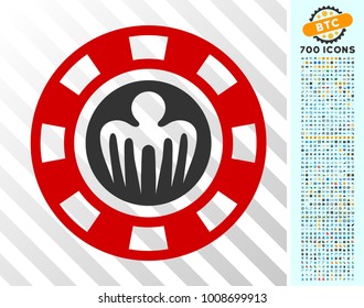 Spectre Casino Chip pictograph with 700 bonus bitcoin mining and blockchain design elements. Vector illustration style is flat iconic symbols designed for crypto-currency apps.