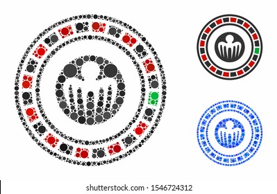 Spectre casino composition of circle elements in variable sizes and color tints, based on spectre casino icon. Vector circle elements are united into blue collage.