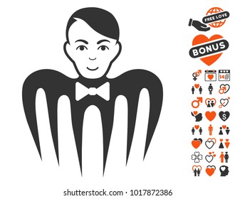 Spectre Man pictograph with bonus dating pictures. Vector illustration style is flat iconic symbols.