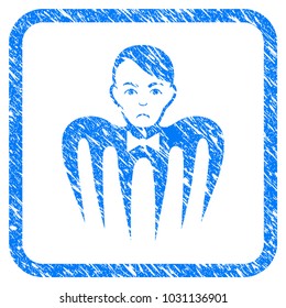 Spectre Man rubber seal stamp imitation. Icon vector symbol with grunge design and dust texture in rounded square frame. Scratched blue sticker on a white background.