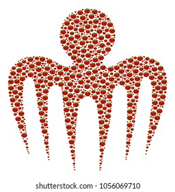 Spectre Octopus collage of tomato vegetables. Vector tomato vegetable elements are united into spectre octopus mosaic. Vegan vector illustration.