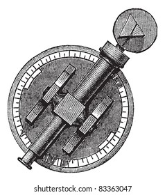 Spektroskop, Spektrometer oder Spektralphotometer oder Spektrograph, Vintage-Gravur. Spektroskop von Joseph von Fraunhofer einzeln auf weißem Hintergrund. Trousset-Enzyklopädie (1886 - 1891).