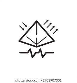 Spectroscopy icon. Features a crystal prism interacting with light or radiation waves over a pulse graph. Represents material analysis, chemical testing, light refraction, and sensor technology.