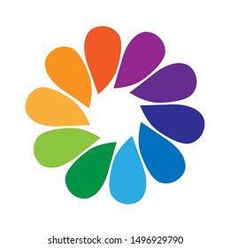 Spectrum abstract flower logo design. Colorful rainbow circular vector illustration isolated on white