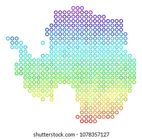 Spectrum Antarctica Map. Vector geographic map in bright spectral color tones. Spectrum has vertical gradient. Colorful vector concept of Antarctica Map created of spheric particles.