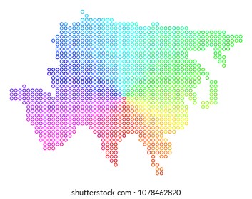 Spectrum Asia Map. Vector geographic map in bright rainbow color tones. Spectrum has circular gradient. Colorful vector concept of Asia Map combined of spheric particles.