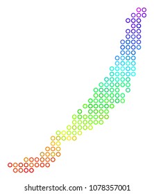 Spectrum Baikal Lake Map. Vector geographic map in bright spectral color hues. Spectrum has vertical gradient. Multicolored vector collage of Baikal Lake Map designed of spheric particles.