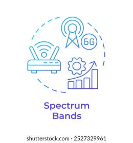 Ícone de conceito de gradiente azul de faixas de espectro. tecnologia 6G. Telecomunicações. Comunicação sem fio. Ilustração de linha de forma redonda. Ideia abstrata. Design gráfico. Fácil de usar no artigo