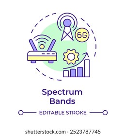 Spectrum bands multi color concept icon. 6G technology. Telecommunications. Wireless communication. Round shape line illustration. Abstract idea. Graphic design. Easy to use in article