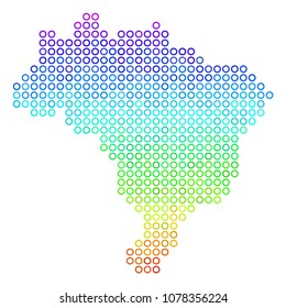 Spectrum Brazil Map. Vector geographic map in bright spectrum color hues. Spectrum has vertical gradient. Color vector pattern of Brazil Map done of spheric particles.